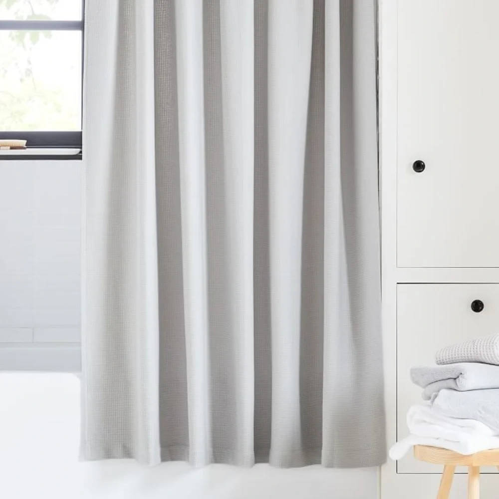 Organic Mini Waffle-Weave Shower Curtain